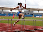 Nisha Desai (Trafford AC) winner of the senior womens 400 metres hurdles, Northern Championships, Sport City, Manchester